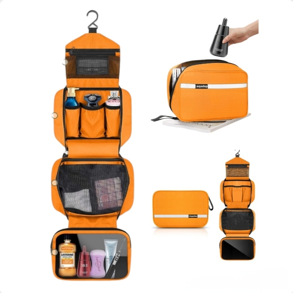Travel Toiletry Bag - Waterproof, Hanging Hook, Portable Organizer for W & M